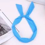 1Pc 귀여운 솔리드 컬러 토끼 토끼 귀 리본 모자를 쓰고 있죠 헤어 밴드 금속 와이어 스카프 머리띠 헤어 밴드 액세서리 - 이미지 5