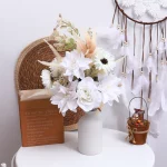 장미 다리아 인공 꽃 웨딩 장식 신부 꽃다발 크리스마스 파티 가짜 꽃 홈 가든 어레인지먼트 - 이미지 2