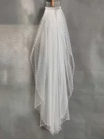 화이트 엘보 길이 웨딩 베일, 크리스탈 컷 엣지, 신부 베일, 빗 비드 베일 트림, 1 티어 - 이미지 2