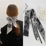 빈티지 실크 스카프 머리띠 여름 리본 헤어 밴드 여성 헤어 액세서리 - 이미지 2