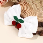 2Pcs Kawaii 흰색 체리 활 헤어 클립 여자를위한 꽃 자수 머리핀 어린이 일일 헤어핀 머리 장식 헤어 액세서리 - 이미지 6