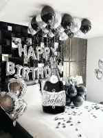 생일, 새해, 약혼, 기념일, 이벤트 축하 장식에 적합한 은색과 검정색 생일 파티 풍선