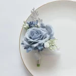 블루 웨딩 Ribbion 손목 코사지 Boutonnière Fleur Artificielle Mariage 남자 신랑 Fiori Da Polso - 이미지 5