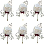 Boutonnieres 꽃 인공 장미 가짜 진주 아이보리 코사지 Buttonhole Groomsmen Boutonniere for Men 웨딩 액세서리