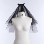 웨딩 베일 얇은 명주 그물 짧은 블랙 신부 베일, 두 레이어 여성 소녀 파티 모자, 나비 매듭 장식, 핫 세일 - 이미지 2