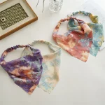 여성용 프린트 삼각형 헤어 스카프, 탄성 머리띠, 그라데이션 반다나 헤어밴드, 헤어 액세서리, 터번 헤드랩 - 이미지 2