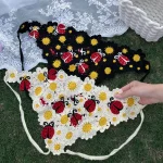 한국어 달콤한 귀여운 수제 크로 셰 뜨개질 중공 삼각형 머리띠 수건 여성 봄과 여름 니트 꽃 여행 사진 헤어 스카프