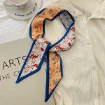 여성을위한 패션 인쇄 실크 헤어 스카프 쉬폰 긴 리본 포니 테일 넥타이 머리띠 - 이미지 2