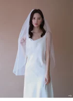 짧은 Tulle 웨딩 베일 신부 웨딩 액세서리에 대한 빗 신부 베일과 한 레이어 90cm 길이 맞춤형 - 이미지 5