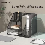 파일 홀더가 포함된 책상 정리함, 3단 편지 트레이와 2개의 펜 홀더가 포함된 책상 정리함, 메쉬 책상 액세서리 및 작업 공간 - 이미지 4