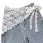 레트로 달콤한 꽃 삼각형 머리 스카프 여자 여자 스퀘어 스카프 머리띠 한국어 프랑스어 목가적 인 머리 장식 여름 레이스 머리 장식