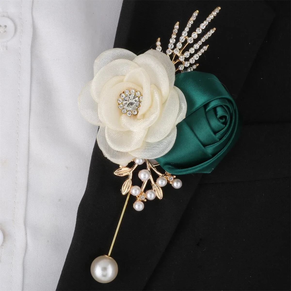 인공 에메랄드 그린 Boutonnieres Mensuit 액세서리 신부 들러리 손목 코사지 웨딩 액세서리