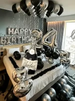 생일, 새해, 약혼, 기념일, 이벤트 축하 장식에 적합한 은색과 검정색 생일 파티 풍선 - 이미지 2