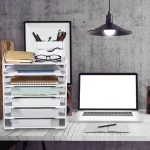 7/4 레이어 파일 스토리지 랙 데스크탑 주최자 파일 분류기 주최자 A4 용지 잡지 신문 사무용품 정렬 랙 - 이미지 6