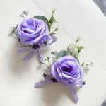 보라색 코사지 부토니에르 웨딩 액세서리, 단추 구멍 꽃, 여자 친구 라벤더, 인공 장미, 무도회, 남자 친구 장식 - 이미지 5