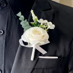 흰색 실크 장미 아기 호흡 Boutonniere 웨딩 액세서리 손목 코사지 팔찌 신부 들러리 인공 꽃 단추 구멍 - 이미지 6