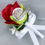 빨간 장미 손목 코사지와 Boutonniere, 신랑 신부 들러리 웨딩 파티 무도회 세트 손목 코사지 손목 밴드, 1 개 - 이미지 4