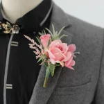 Boutonnieres 꽃 인공 흰색 장미 실크 아이보리 코사지 Buttonhole 신랑 들러리 Boutonniere 남성용 결혼식 액세서리 - 이미지 2
