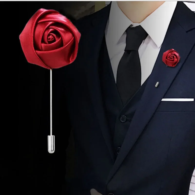 남성 Boutonnieres 결혼식 신랑 코사지 옷깃 핀 리본 장미 꽃 Mensuit Buttonhole 브로치 결혼 액세서리