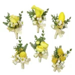 Boutonniere 결혼식 액세서리, 신부 인공 결혼 신랑, 단추 구멍 장미 브로치 장식, 노란색 꽃다발 - 이미지 5