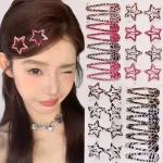 2025 여성용 레트로 레오파드 프린트 펜타그램 BB 헤어 클립 지브라 앞머리 프린트 물방울 모양 속이 빈 헤어핀 측면 프린트 헤어 클립