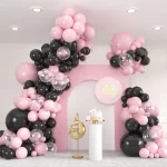 107Pcs 핑크와 블랙 풍선 화환 아치 키트 발렌타인 데이 웨딩 아기 생일 파티 장식을위한 투명 풍선