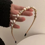 1PC 다이아몬드가 박힌 진주 헤어 후프, 라인스톤 머리띠, 코트 스타일 헤어 액세서리, 불규칙한 모양ABS