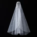 우아한 미니멀리스트 신부 베일, 허리 길이 베일, 여성 결혼식에 적합, 모델 귀걸이 제외 - 이미지 6