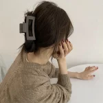 심플 스퀘어 기하학적 프로스트 헤어 클로 클램프, 아세테이트 헤어핀, 할로우 아웃 포니테일 클립, 메이크업 스타일링 도구, 헤드웨어 - 이미지 3