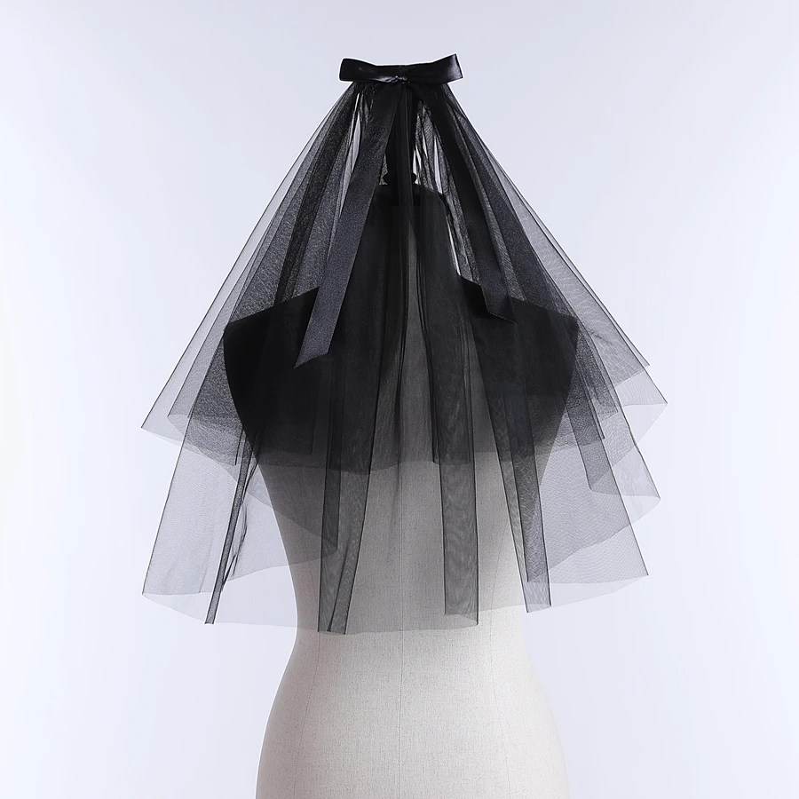 새로운 도착 웨딩 베일 Tulle 짧은 검은 신부 베일 두 레이어 여성 베일 웨딩 액세서리 2025