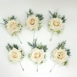 1/6PCS 로즈 웨딩 샴페인 손목 코사지 및 Boutonniere 세트 ForBride 신부 들러리 남자 신랑 로즈 웨딩 꽃 액세서리