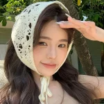 여성을위한 빈티지 니트 속이 빈 삼각형 머리 스카프 여름 여행 머리띠 헤어 스카프 사진 소품 소녀 헤어 액세서리 - 이미지 2