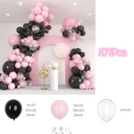 107Pcs 핑크와 블랙 풍선 화환 아치 키트 발렌타인 데이 웨딩 아기 생일 파티 장식을위한 투명 풍선 - 이미지 2