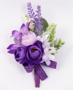 보라색 실크 장미 신랑 부토니에르 브로치 꽃, 웨딩 손목 코사지 신부 들러리 무도회 결혼 코사지 꽃 액세서리 - 이미지 3