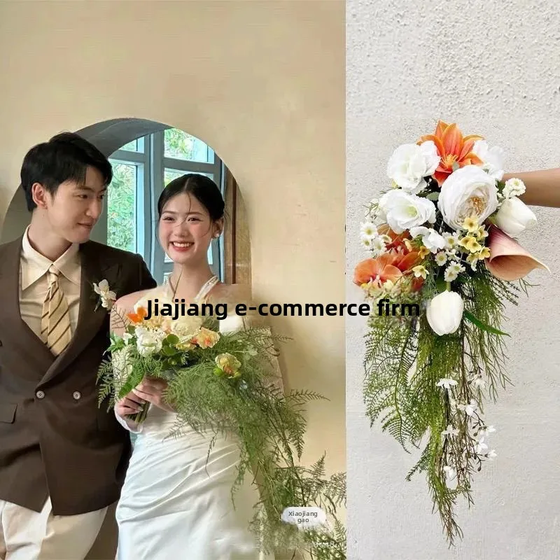 웨딩 부케 소품 휴대용 가짜 물방울 사진 경치 좋은 장소 여행 촬영 새로운 신부 꽃 홀더 현실적인 시뮬레이션