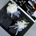 1PC 웨딩 신부 신랑 가슴 꽃 인공 장미 진주 옷깃 꽃 결혼식 축제 연회 장식 꽃 - 이미지 2