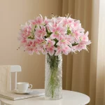 INS 인공 실크 꽃 꽃다발 가짜 백합 꽃다발 크리 에이 티브 꽃다발 연인 백합 친구 보내기 신선한 거실 장식 - 이미지 3