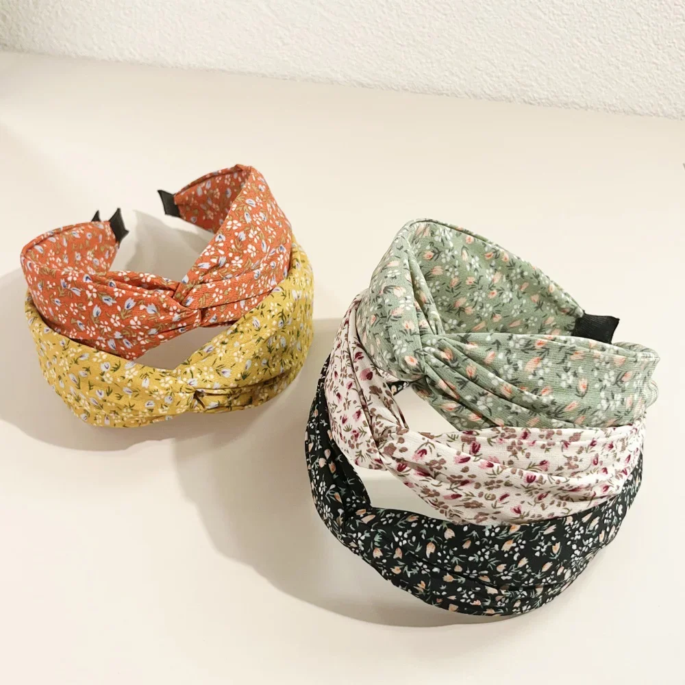 보헤미안 꽃 크로스 머리띠 와이드 밴드 헤어 후프 스타일링 도구 빈티지 패브릭 꽃 인쇄 여성을위한 여름 액세서리
