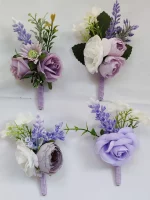 Boutonniere 남성용 신부 들러리 라벤더 조화, 웨딩 액세서리, 보라색 단추 구멍, 무도회, 코르사주 테이블 장식