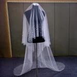 2 계층 웨딩 베일 긴 진주 블러셔 커버 페이스 대성당 소프트 Tulle 웨딩 액세서리 V171와 신부 베일을 페르시 - 이미지 5