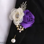 신랑 Boutonniere 남자 결혼식 증인 브로치 실크 로즈 Boutonniere 남자 코사지 핀 결혼식 Boutonniere 꽃 파티 파티 - 이미지 6