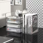 수직 파일 홀더 2개가 있는 책상 정리함, 펜 홀더가 있는 4단 쌓을 수 있는 종이 편지 트레이 파일 정리함, 책상 정리함