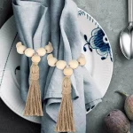 1/12PCS 나무 구슬 냅킨 링 술과 화환 농가 구슬 소박한 국가 테이블 냅킨 홀더 결혼식 홈 Boho 장식 - 이미지 3
