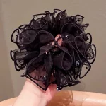 한국 메쉬 라인스톤 대장 머리끈 1개, 여성용 새 고품질 머리끈 큰 머리끈, 꽃 머리 장식 - 이미지 5