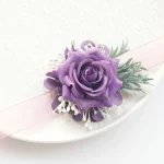 2Pcs 세트 보라색 로즈 샴페인 웨딩 손목 코사지 및 Boutonniere 신부 들러리 남자 신랑 Wedg 꽃 액세서리 세트 - 이미지 3