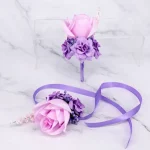 남성용 흰색 인공 장미 꽃, 손목 코사지, Boutonnieres 결혼 웨딩 액세서리 - 이미지 2