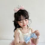 공주 머리핀 큰 리본 헤어 클립 어린이 왕관 리본 덕빌 클립 여자아이 학교 헤어그립 헤드웨어 선물 키즈 헤드드레스 - 이미지 2