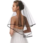 고딕 리본 가장자리 신부 베일 여성 액세서리 빗 웨딩 파티 짧은 베일 액세서리와 2 계층 - 이미지 2