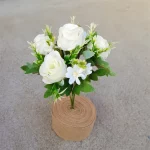 6 헤드 장미 꽃다발 인공 꽃 서양 장미 웨딩 장식 데이지 모란 가짜 꽃 인공 꽃 - 이미지 6