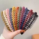 여성을위한 3Pcs 우아한 솔리드 컬러 웨이브 Hairbands 유행 이빨 미끄럼 방지 헤어 빗 헤어 액세서리 소녀 페이스 워시 머리띠